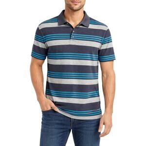 Calvin Klein Men’s Polo Shirt Blue Gray Striped 100% Cotton Short Sleeve Size M